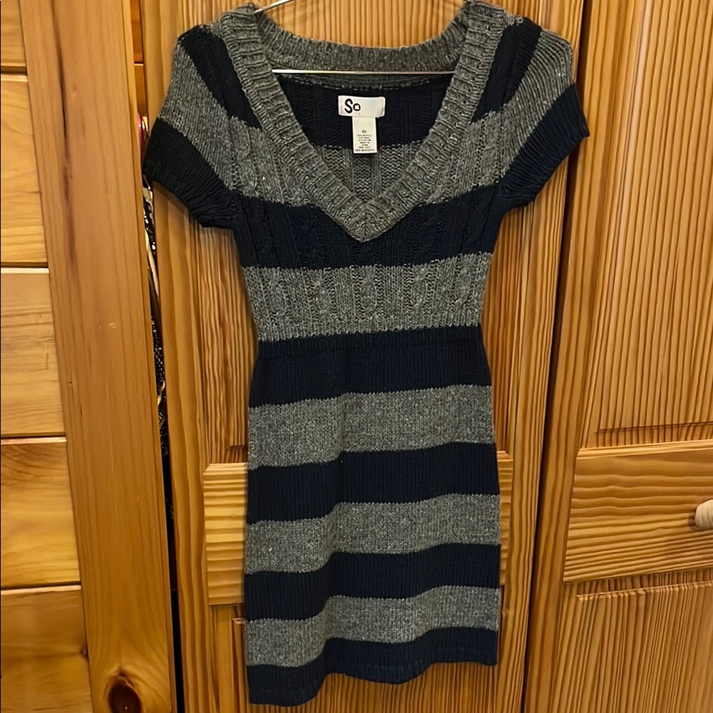 SO Black and Gray Striped Knit Dress